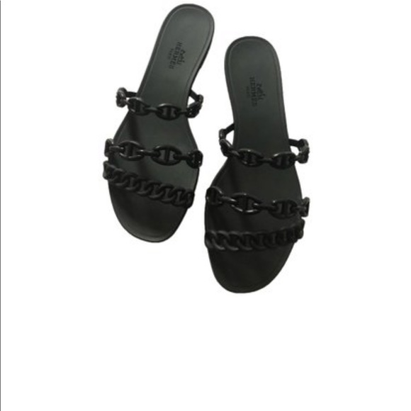 Hermes Shoes - Hermès Black Jelly Rivage Chain Rubber Sandals